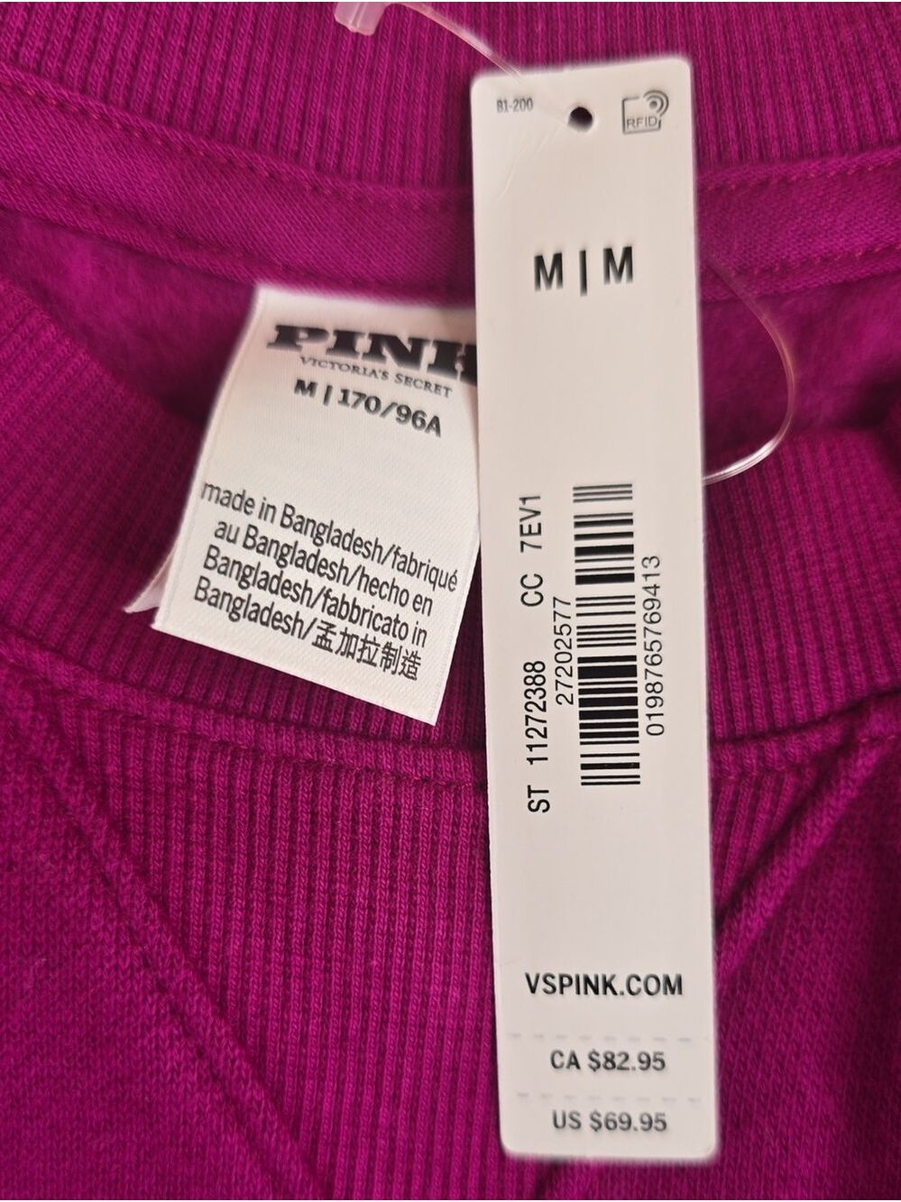 VS Pink Campus Fleece Oversized Crew Sweatshirt Sz Med NWT - Picture 6 of 6